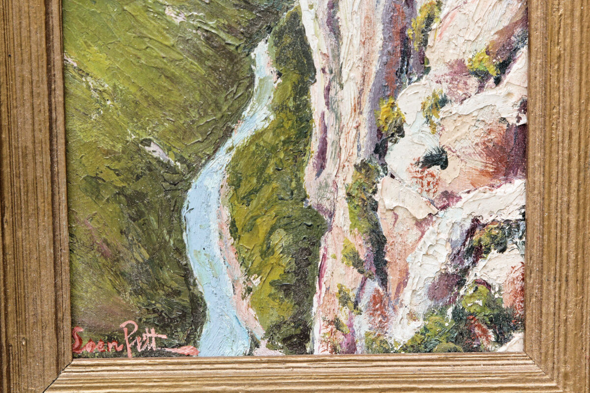 Oil on panel signed, mountain landscape.