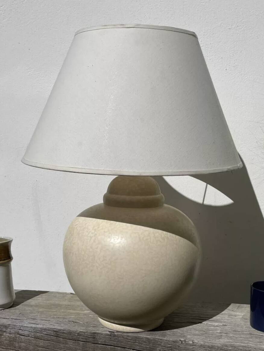 Large lamp signed Kostka vintage beige ceramic sphere