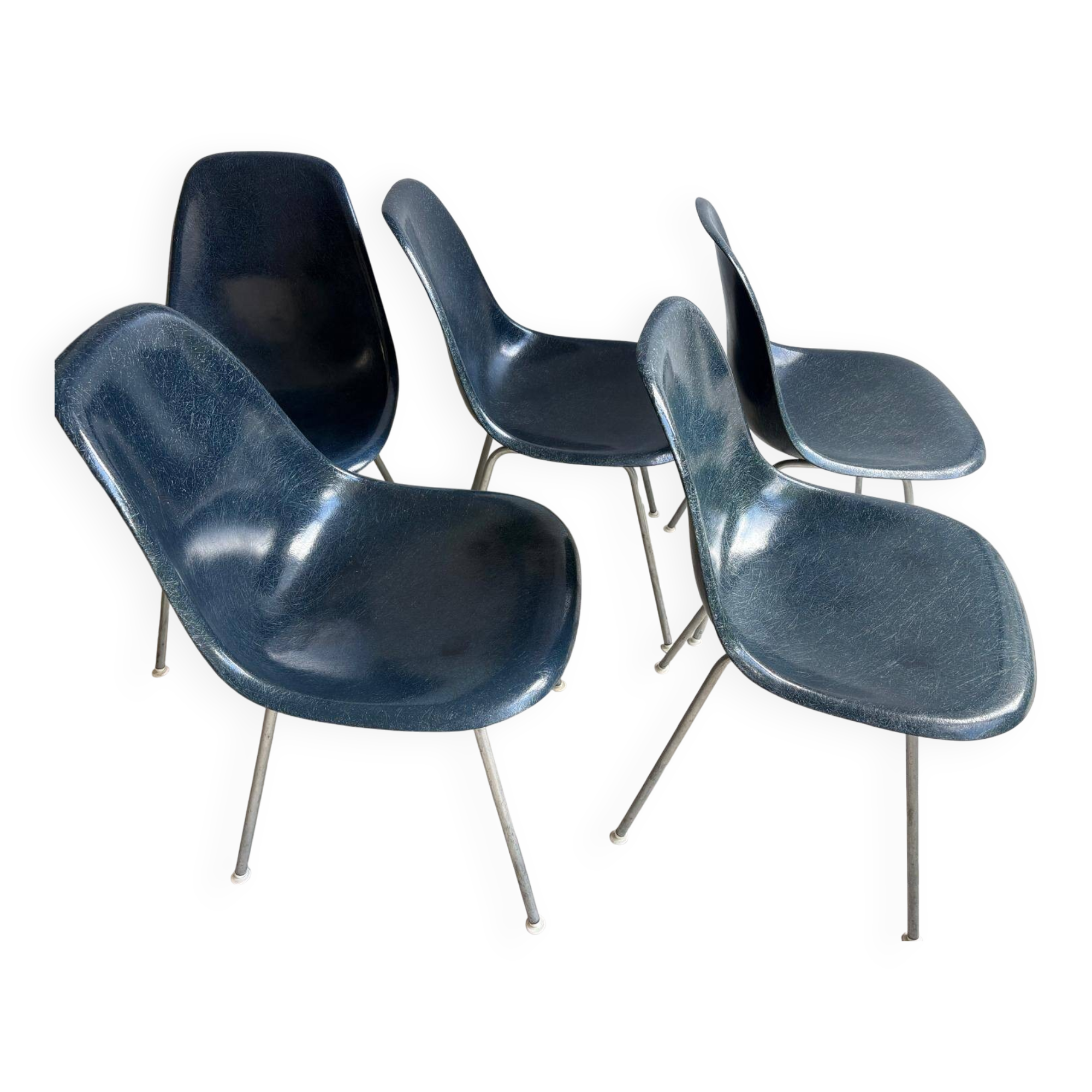Set of 5 original Eames DSX fiberglass chairs