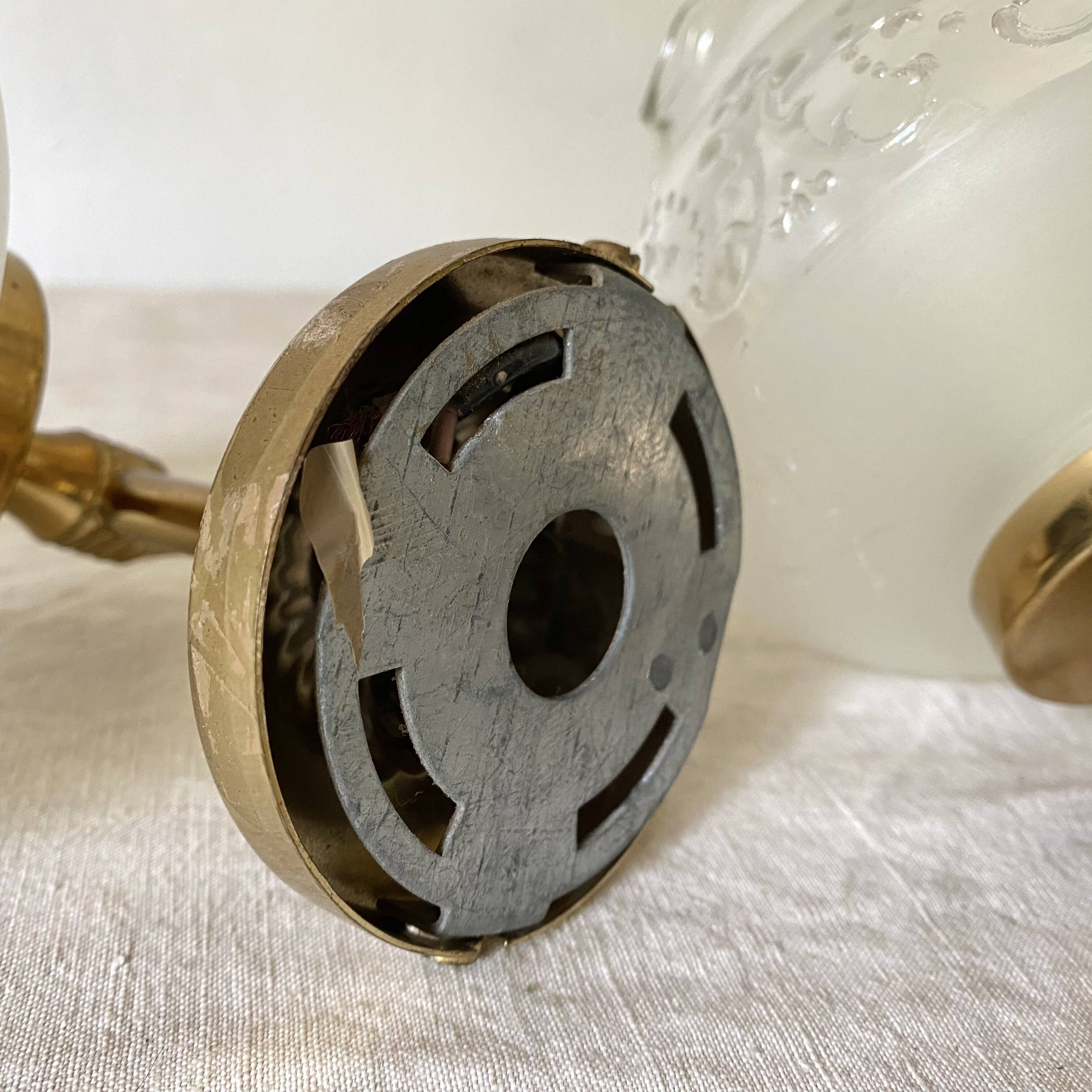 Pair of glass and brass wall lights