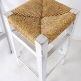 Set of 3 wood framed rush seat bar stools