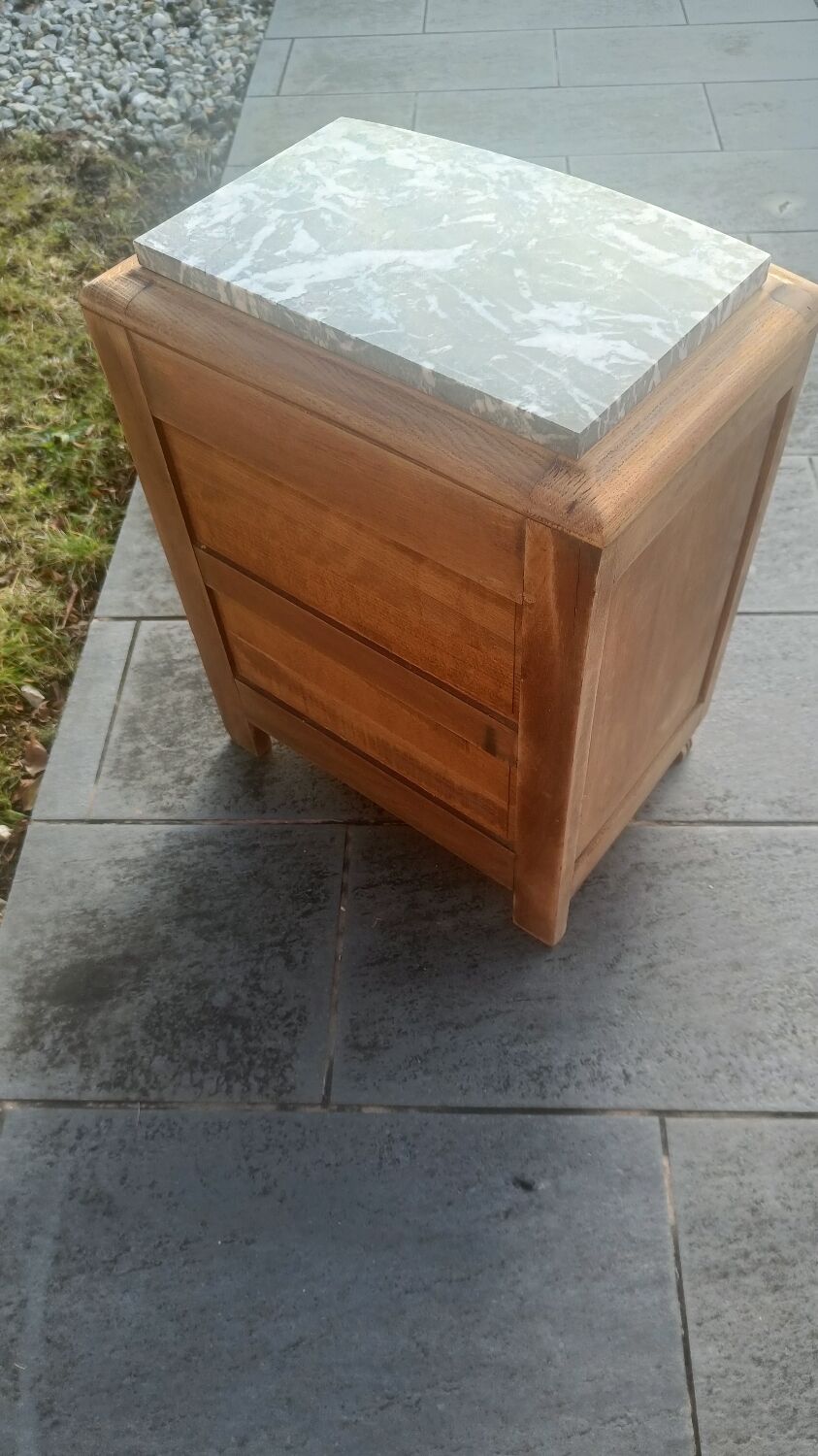 Solid oak bedside table with marble