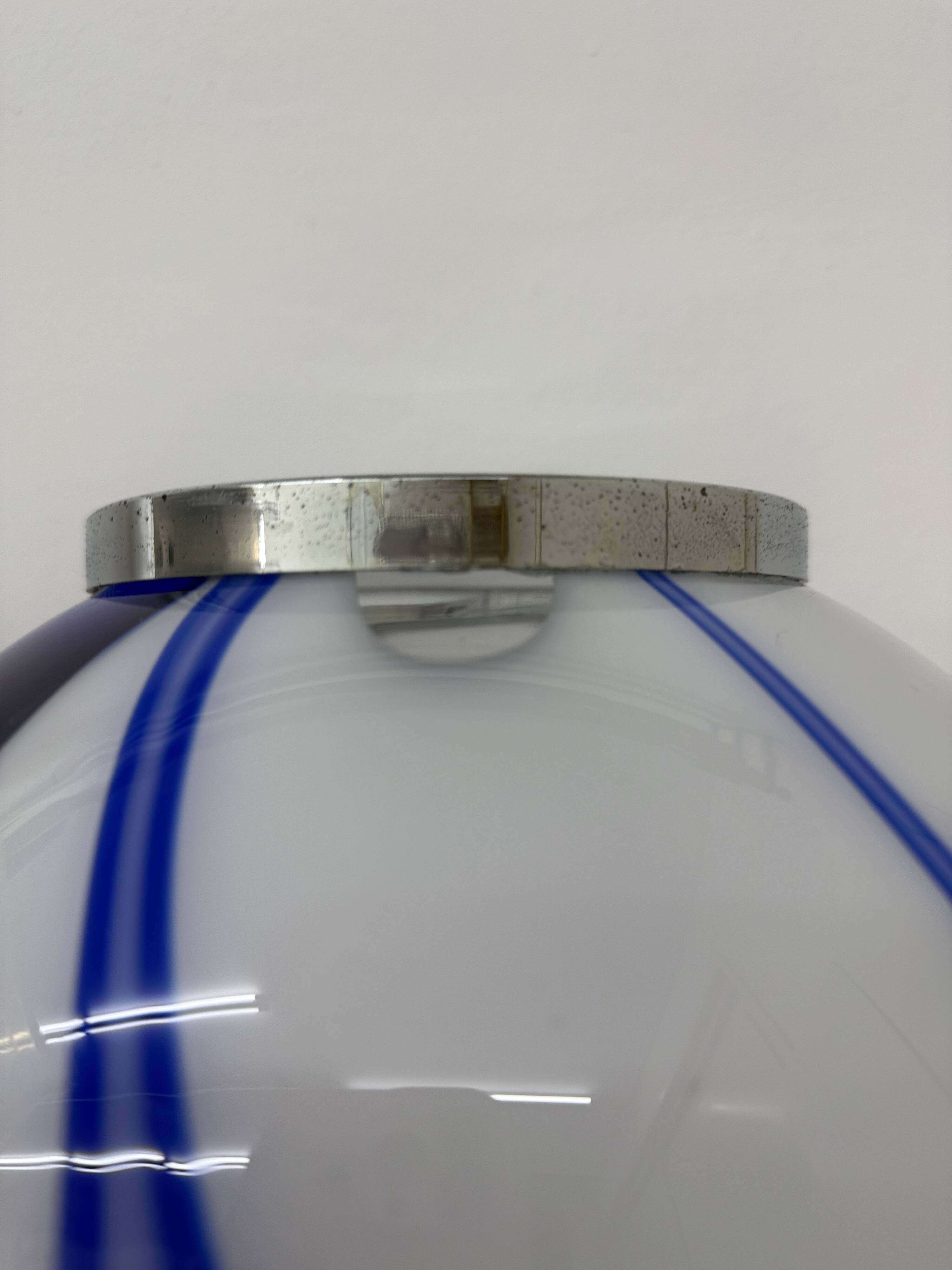 Mid – century Large glass table lamp with blue swirl , 1970s Italy