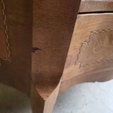 Curved chest of drawers in rosewood and marble marquetry