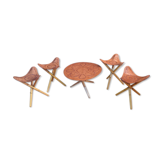 Safari set, four stools and a table 1970s