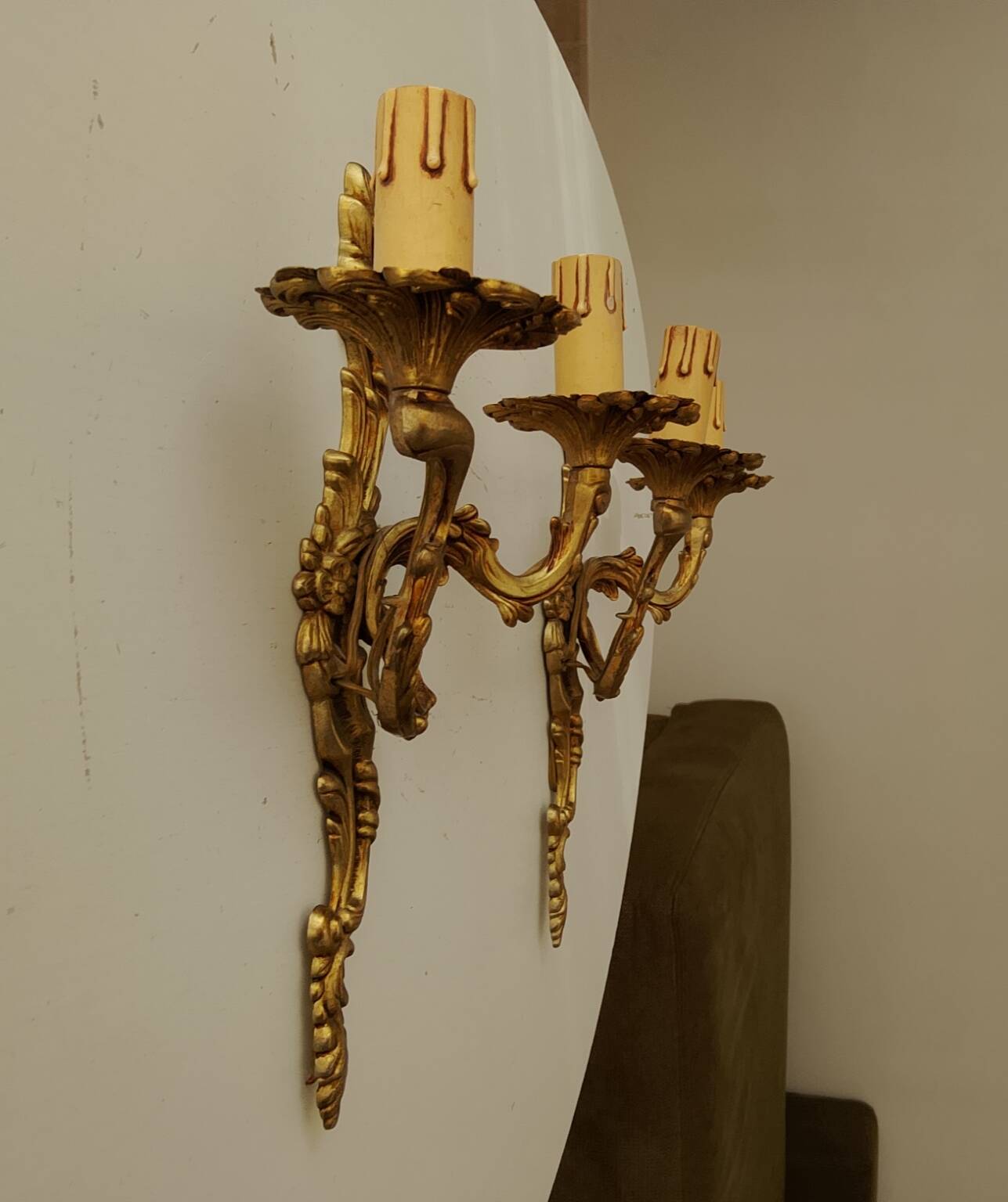 Pair of antique Rococo wall sconces in Louis XV style.