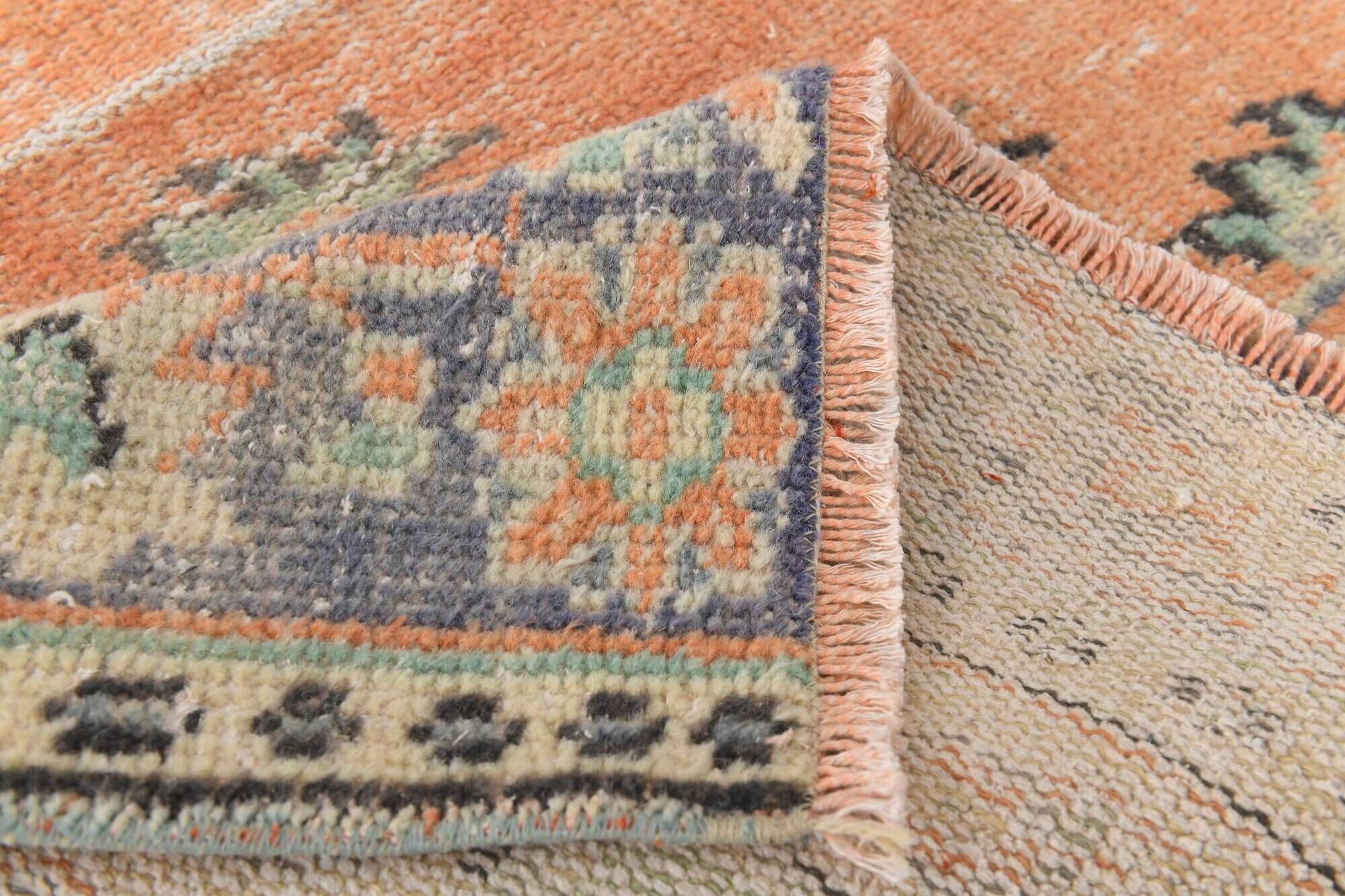 Apricot Tones Pastel Handwoven Turkish Vintage Carpet Rug, 177x273 Cm