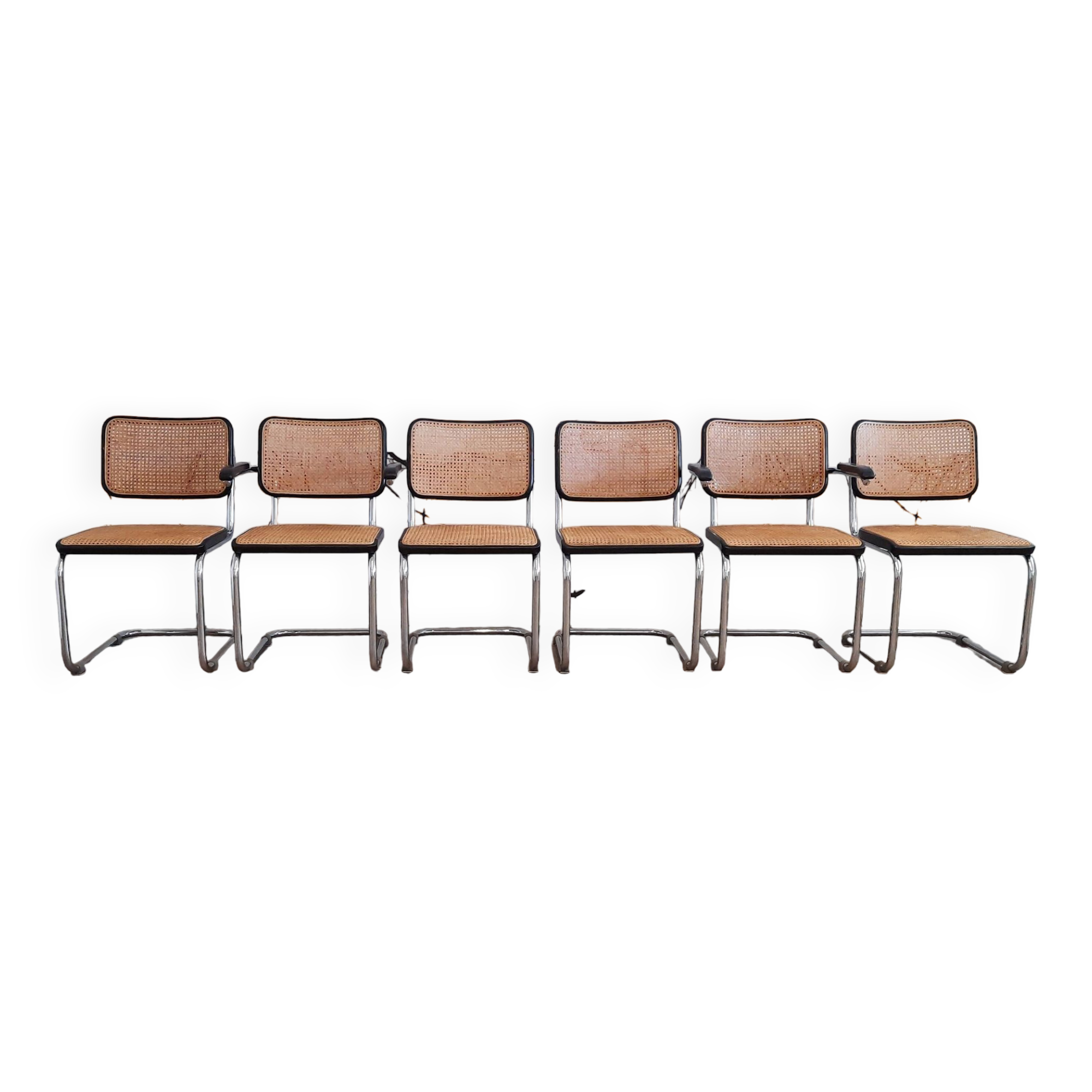 Set of 6 black S32 / S64 chairs by Marcel Breuer for Thonet, 1977