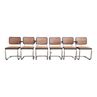 Set of 6 black S32 / S64 chairs by Marcel Breuer for Thonet, 1977