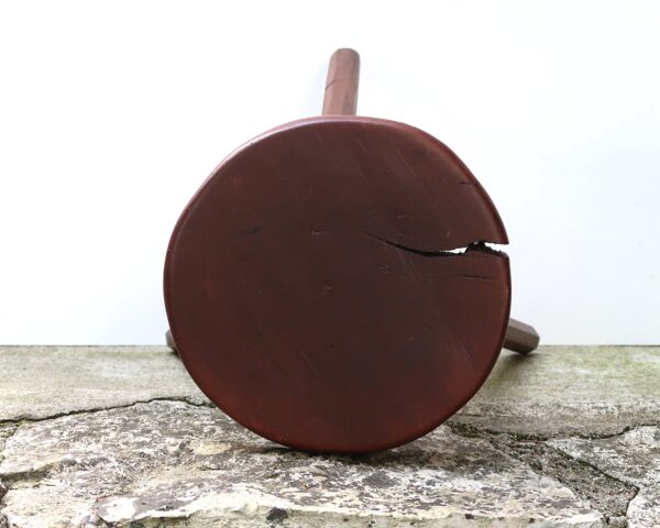 Tabouret tripode wabi sabi en bois, années 70