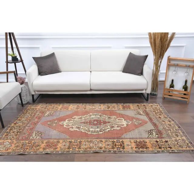 Vintage Turkish Oushak Handmade Wool Cotton Red Area Rug 132x224