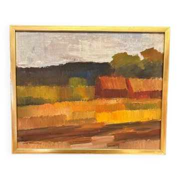 Original Swedish Oil on Canvas – "Landscape" by Olle Rhönnstad – Signed – Vintage and Framed – 43 × 35 cm (16.9" × 13.8")