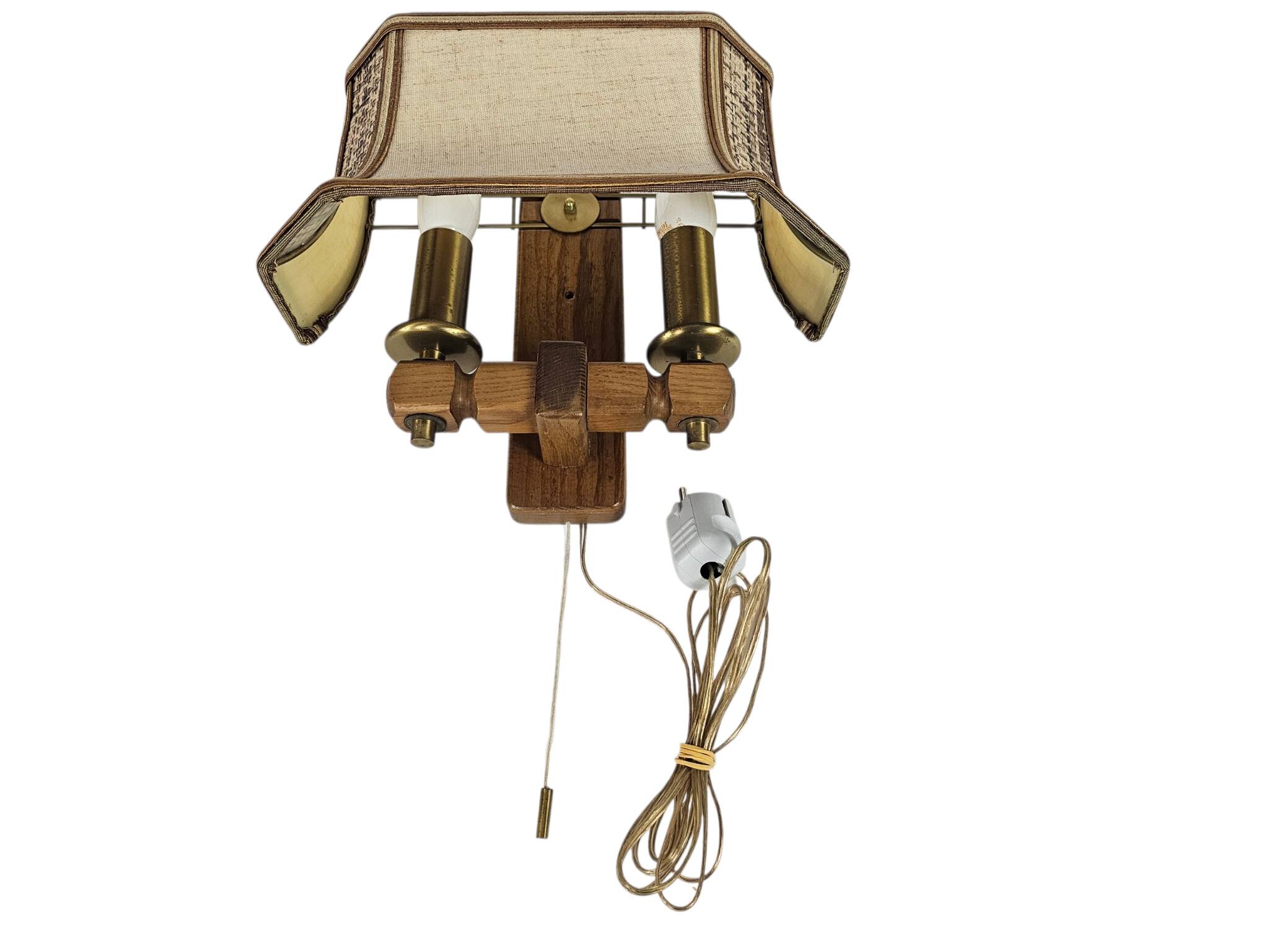 Herda Holland - pull-pendant wall lamp - wood - brass - 70s