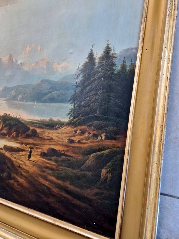 August Achilles (1798-1861) - Oil on canvas - Lakeside landscape in Switzerland