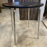 Table d’appoint chrome et skai noir vintage style Bauhaus vintage 1970