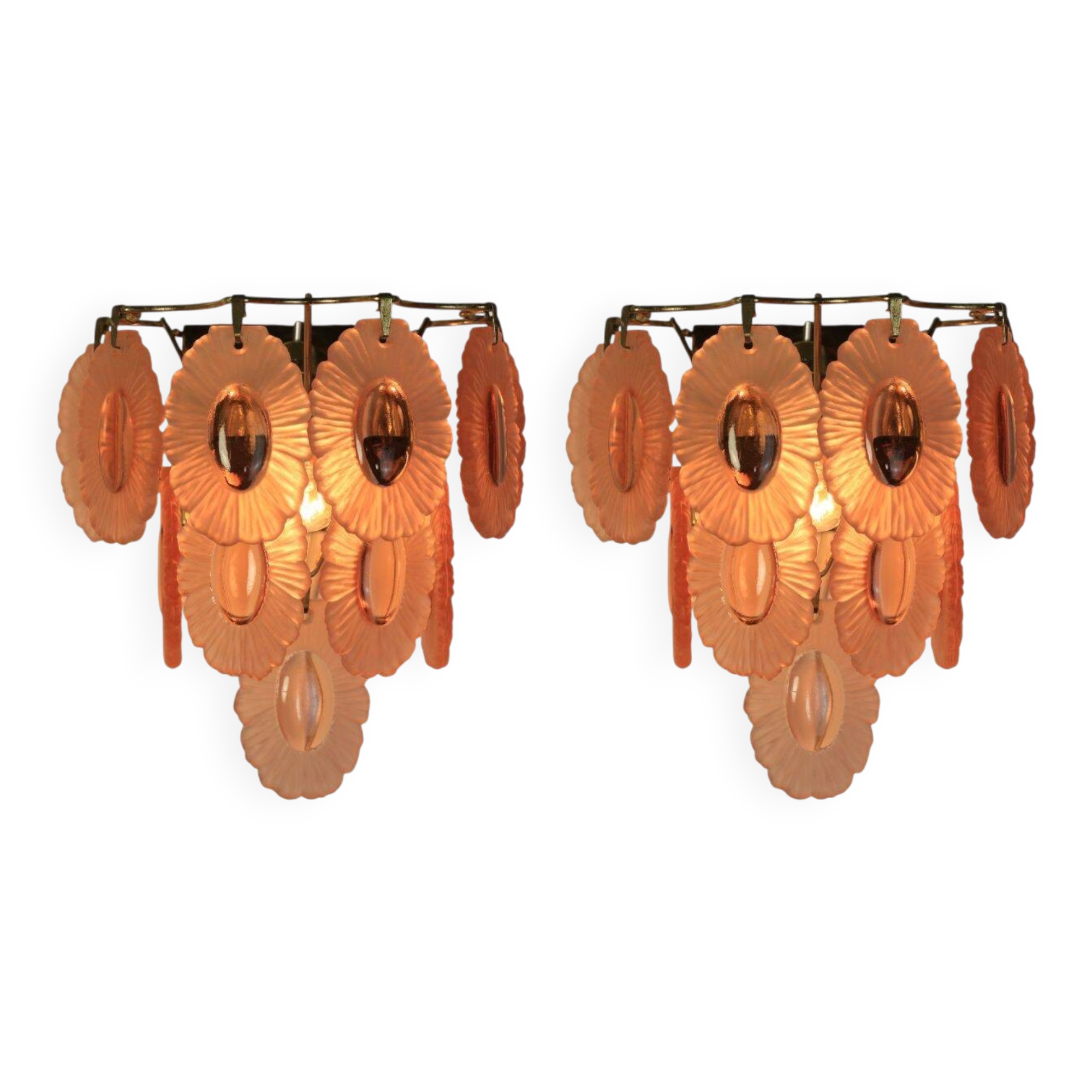 Paire d'appliques avec médaillon en verre rose, années 1970