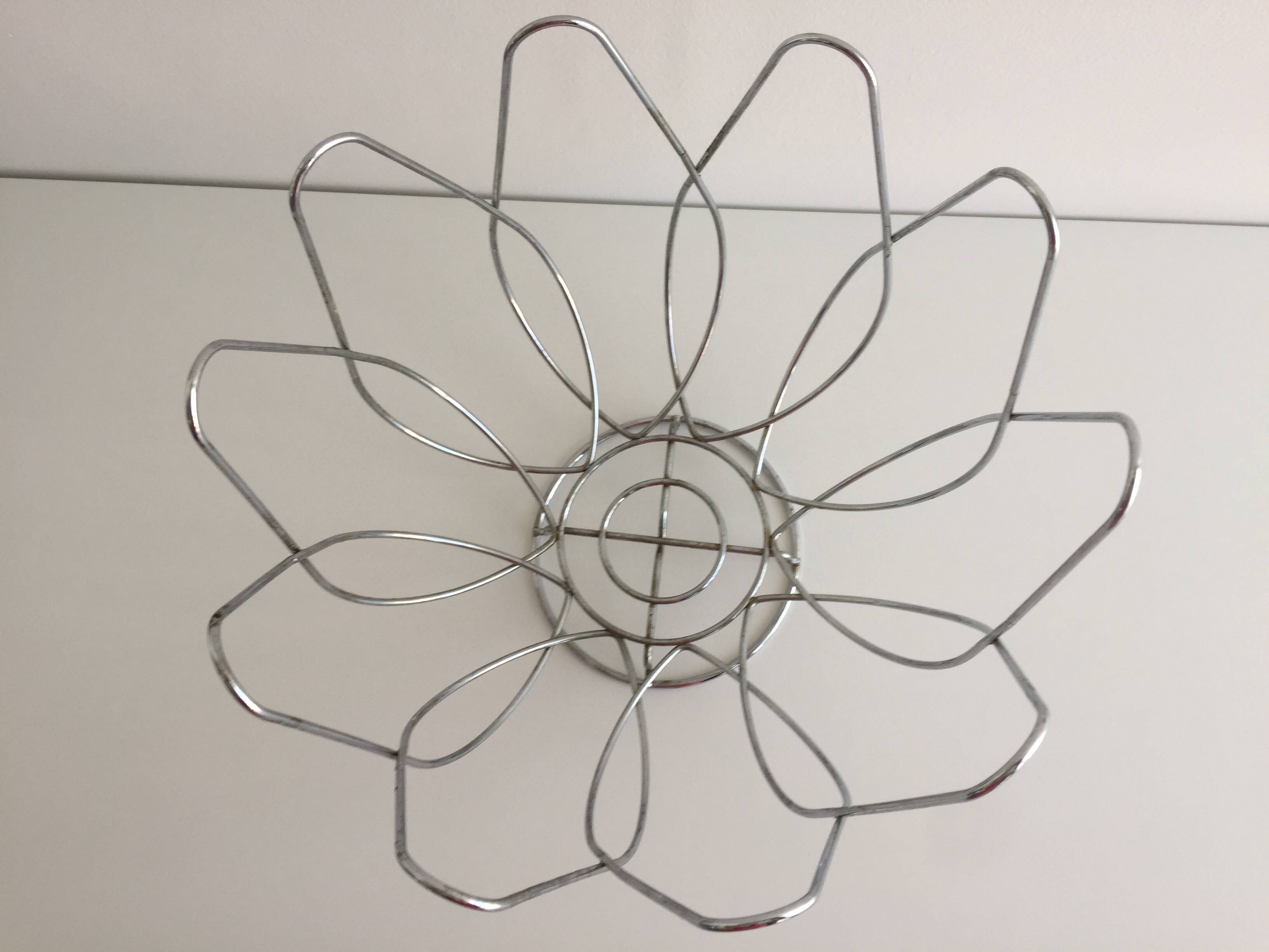 Basket Bowl Fruit Basket Centerpiece Chrome Metal Stainless Steel Art Design...