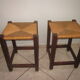 Pair of wooden and straw stools