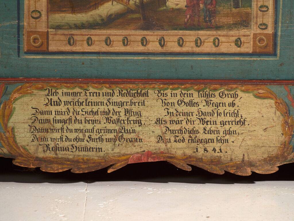 Antique wedding chest painted in pine – Austro-Hungarian Empire, 1841