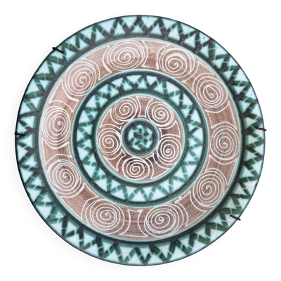 Assiette à décor géométrique signée Robert Picault, vers 1960
