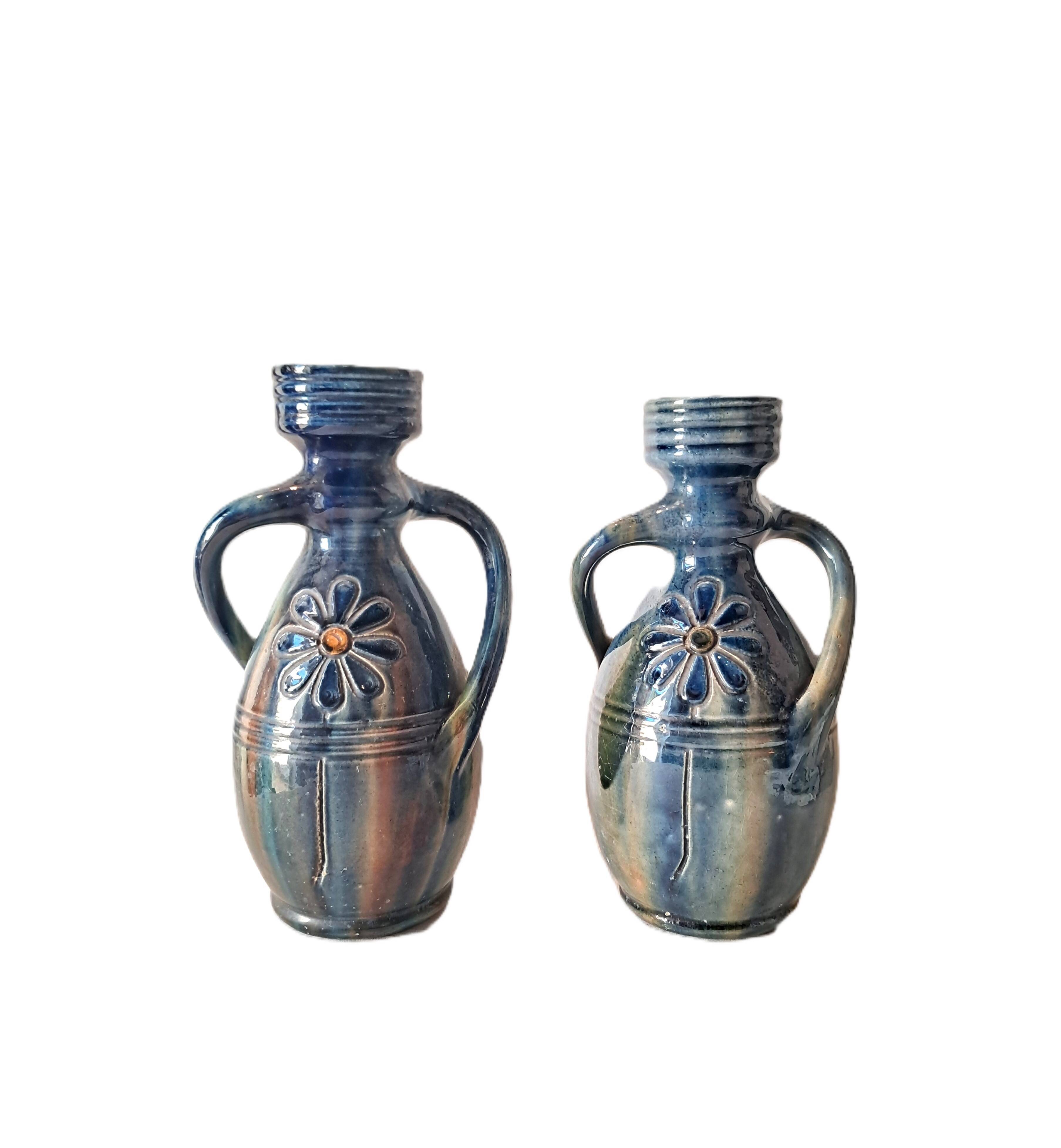 Pair of Vases with Two Turning Handles - Flemish Pottery