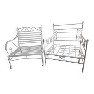 2 wrought iron armchairs