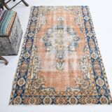 3x6 Rug For Living Room Pale Orange Blue Handmade Turkish Rug, 104x176Cm