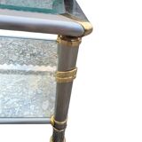 Hollywood Regency side table 1970 brushed metal and gold