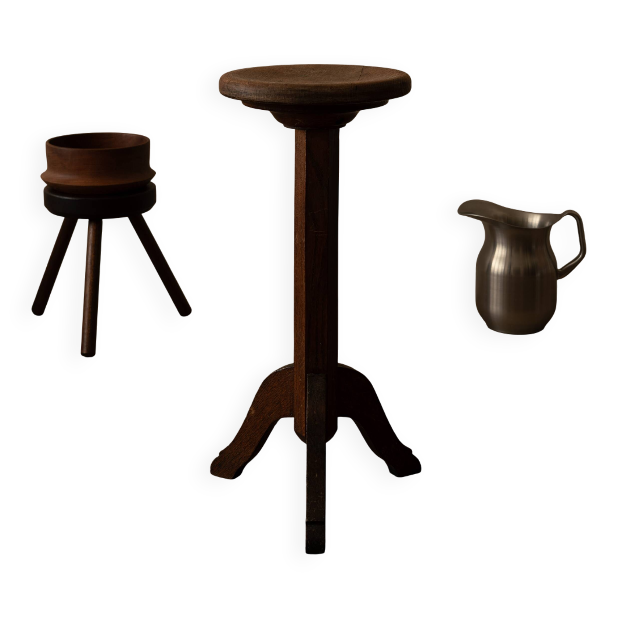 Vintage wooden pedestal plant stand
