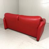 Vico Magistretti red leather Maralunga sofa Cassina