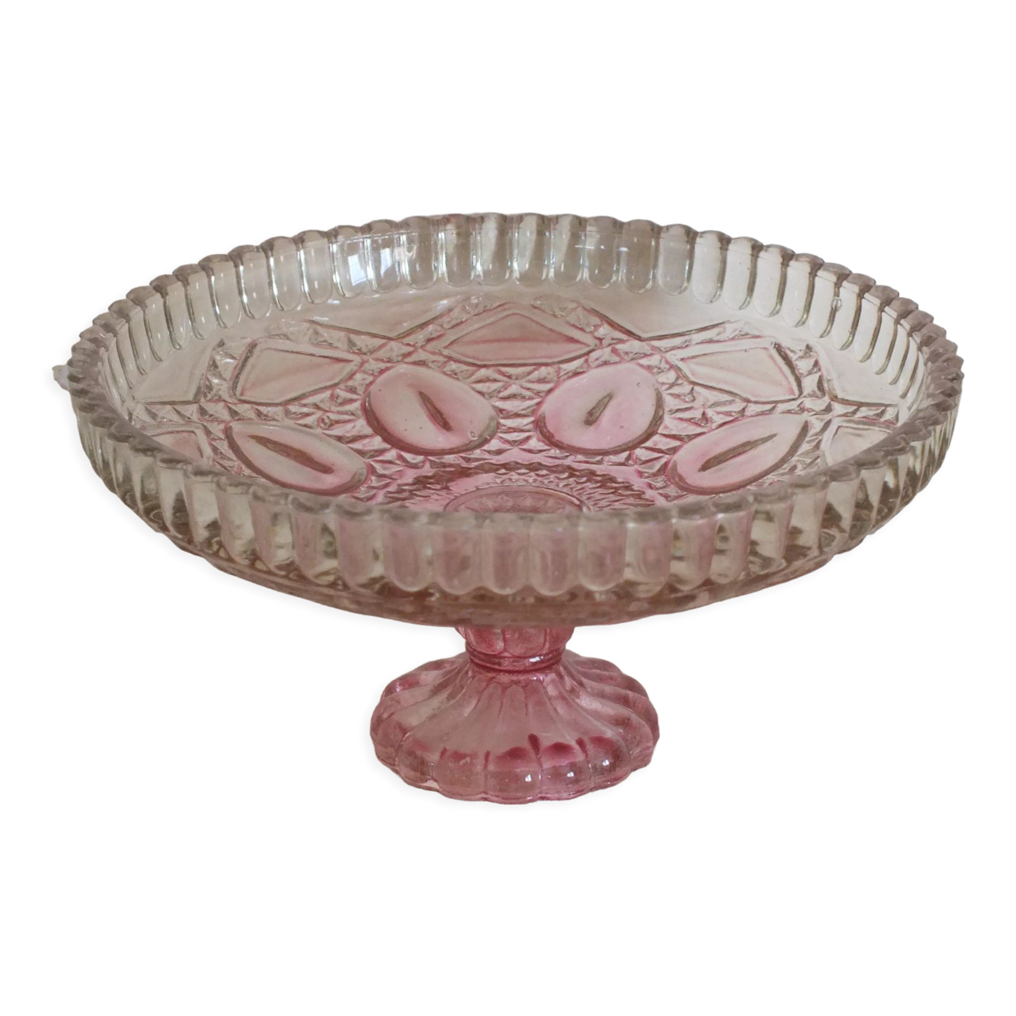 Small pink tinted molded crystal display cup