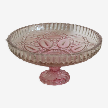 Coupe présentoir en cristal moulé teinté rose