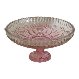 Coupe présentoir en cristal moulé teinté rose