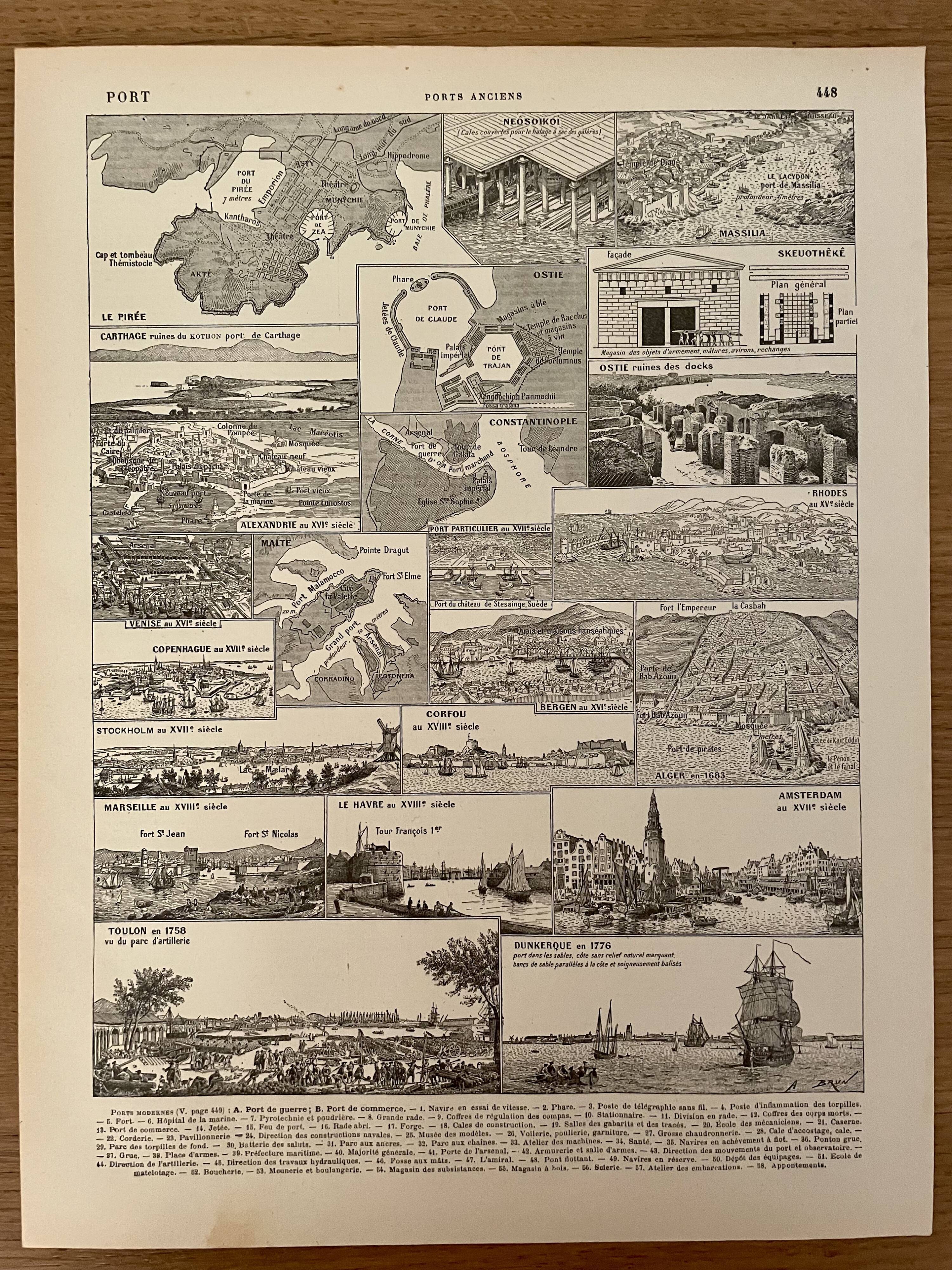 Set of 2 lithographs on the ports of 1897