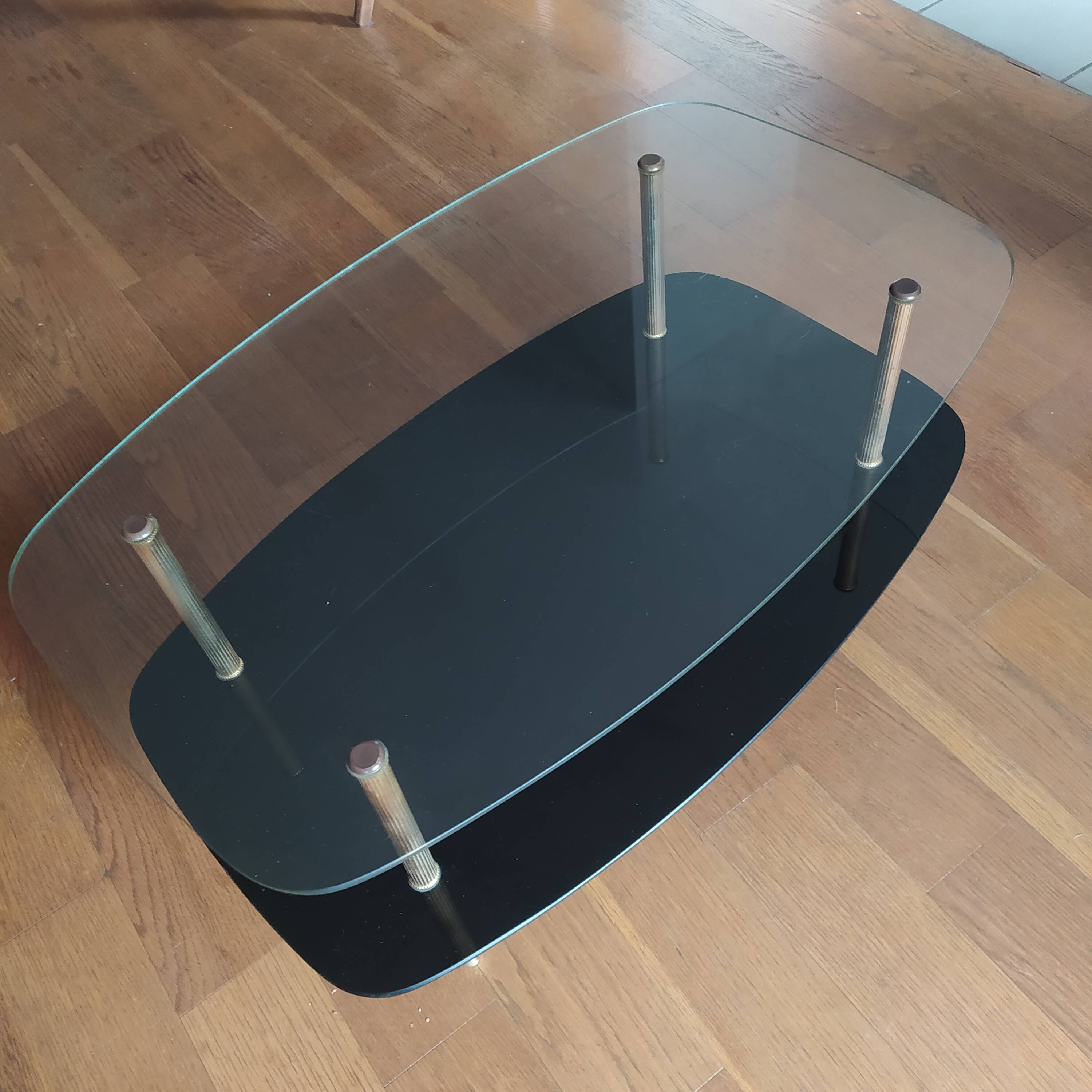 1960 cocktail coffee table with two trays and brass legs