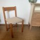 Vintage wooden chair with cream white corduroy seat