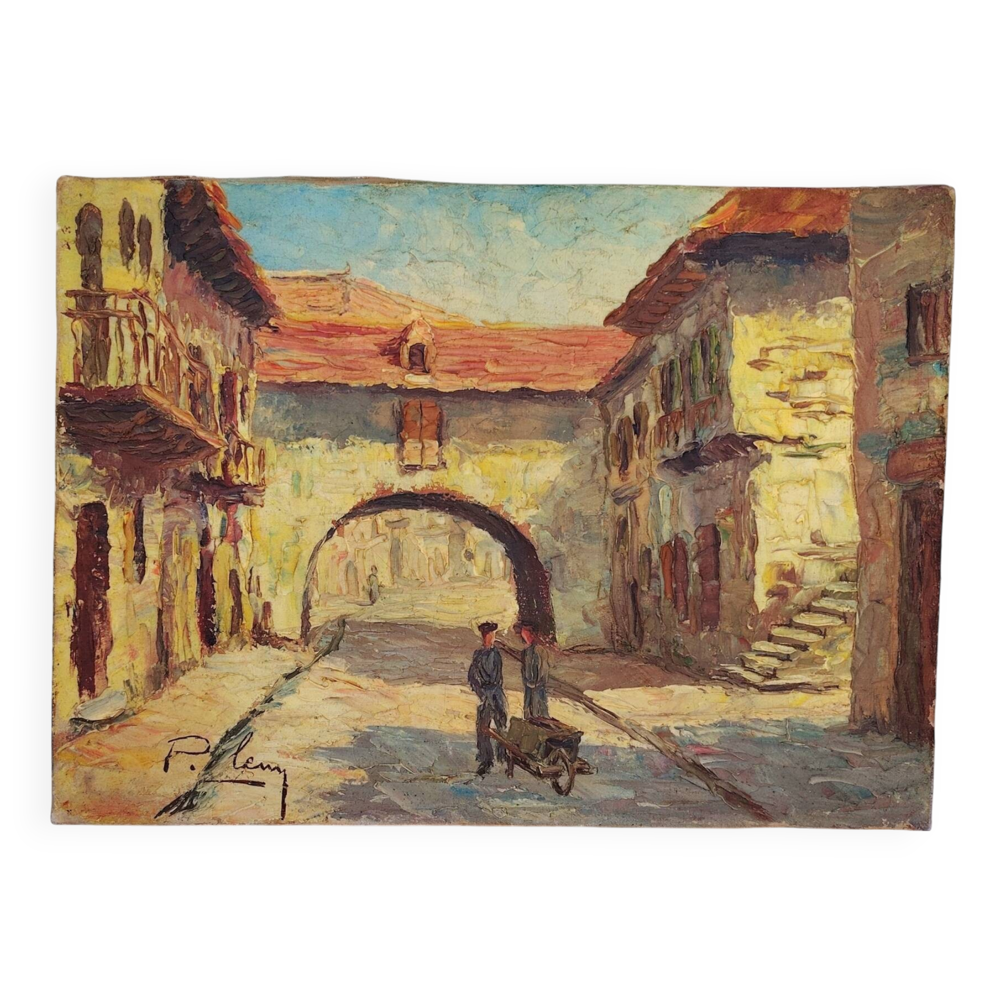 Oil on canvas, rue de Bretenoux, Lot. Vintage