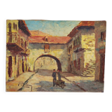 Oil on canvas, rue de Bretenoux, Lot. Vintage