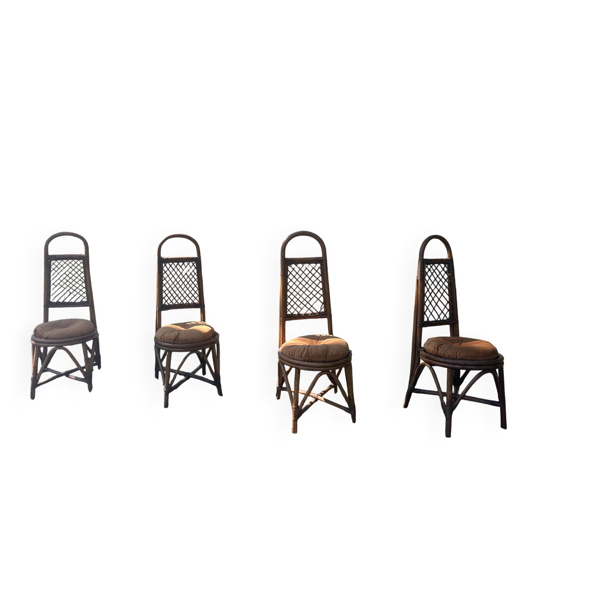 4 chaises vintage en rotin et bambou