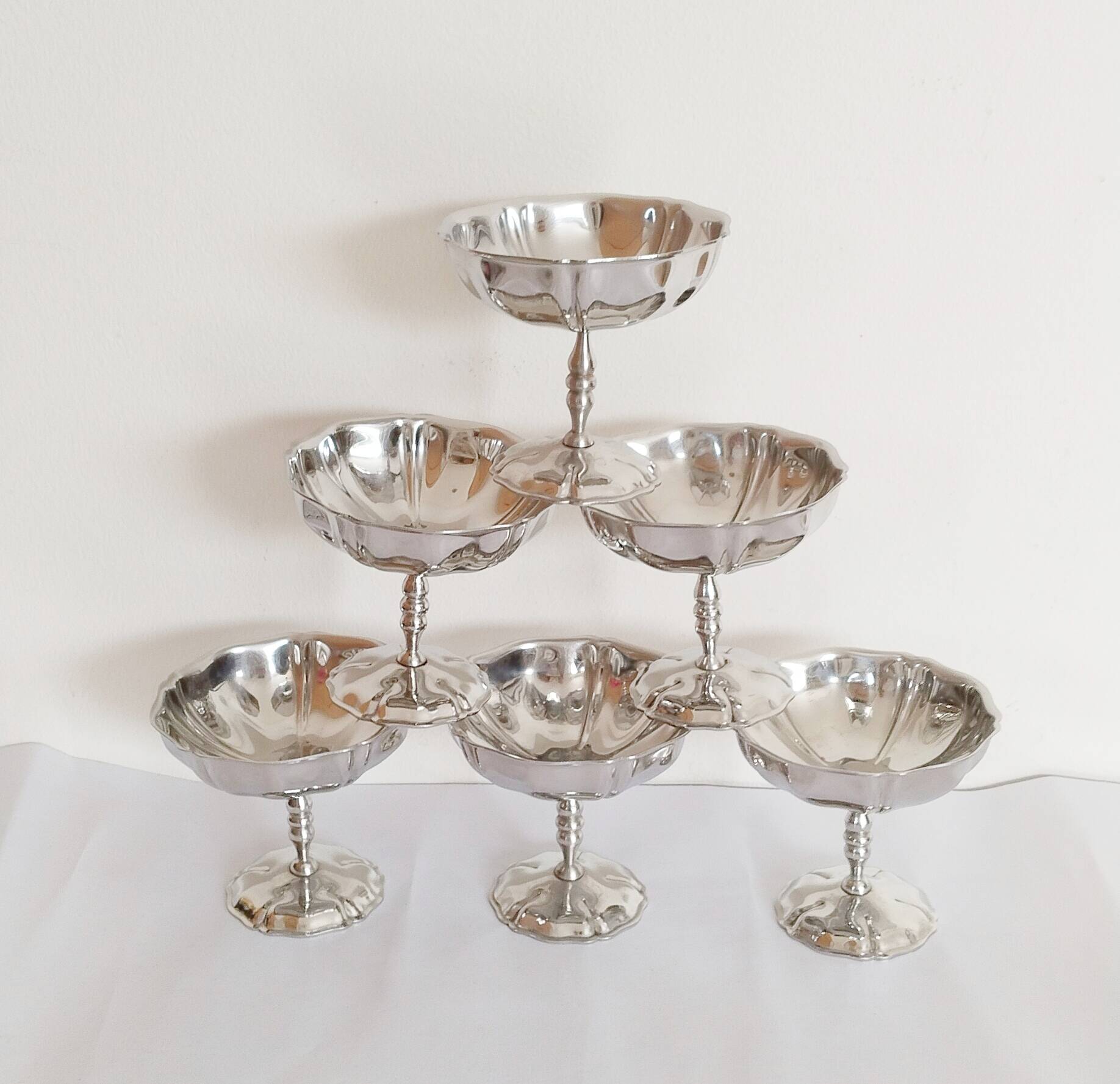 Coupes à glace ou sorbet sur pied, vintage, en inox 18/10 (ref20)