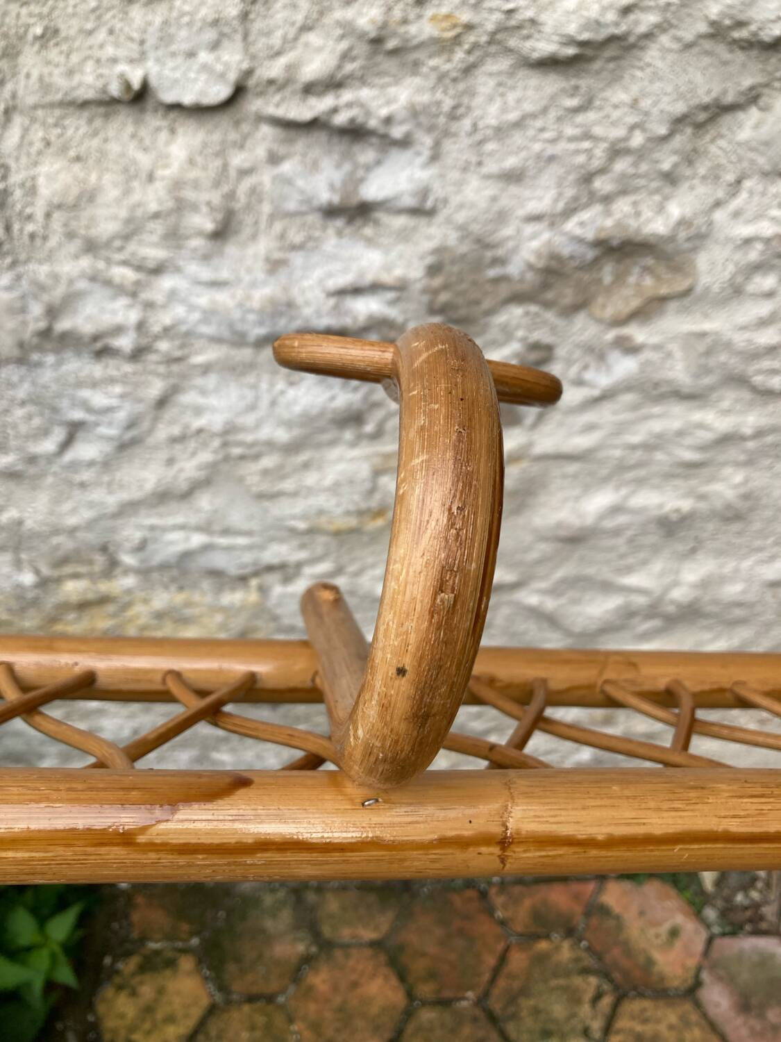 Vintage rattan wall coat rack
