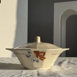 Antique Sarreguemines soup tureen with lid, rose pattern, D33 H28.