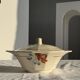 Antique Sarreguemines soup tureen with lid, rose pattern, D33 H28.