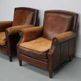 Vintage dutch cognac colored leather club chairs