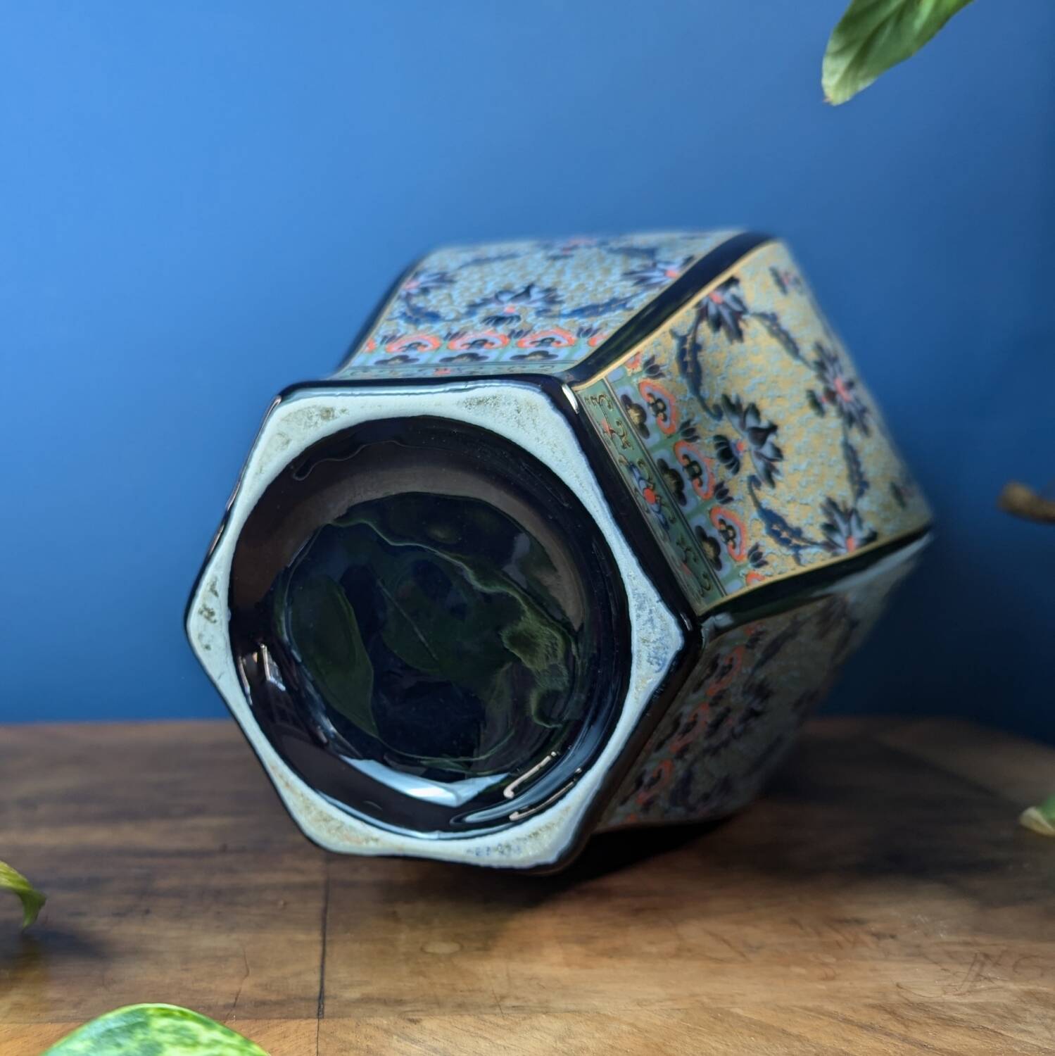 Baluster vase in polychrome ceramic with floral pattern asian style 31cm