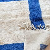 Tapis en laine naturelle bleue et blanche