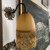 Pair of vintage wall lamps, glass paste and fringes, art deco, XXth