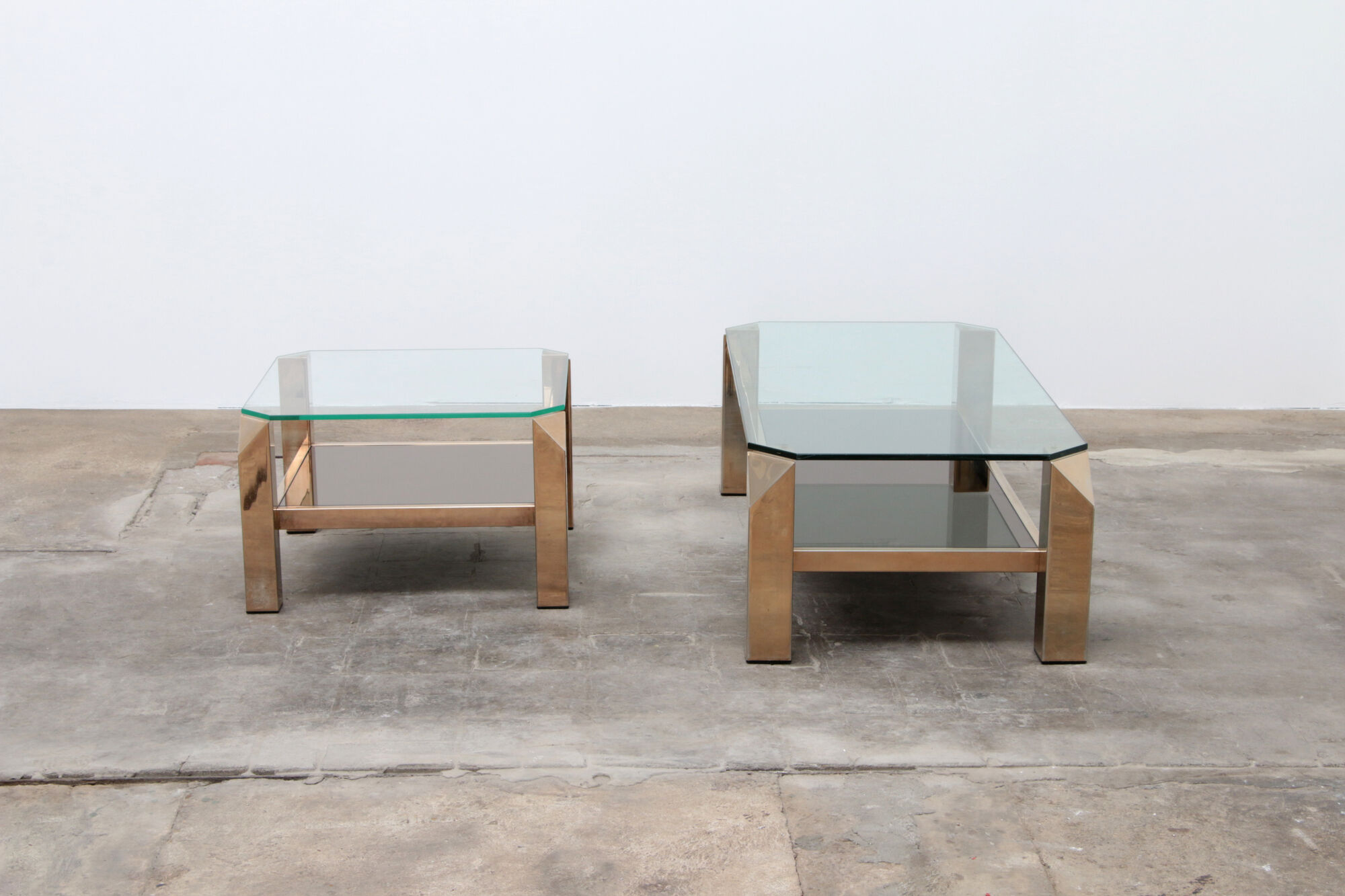 Set of 23-carat gold-plated coffee tables by Belgo Chrome 1960