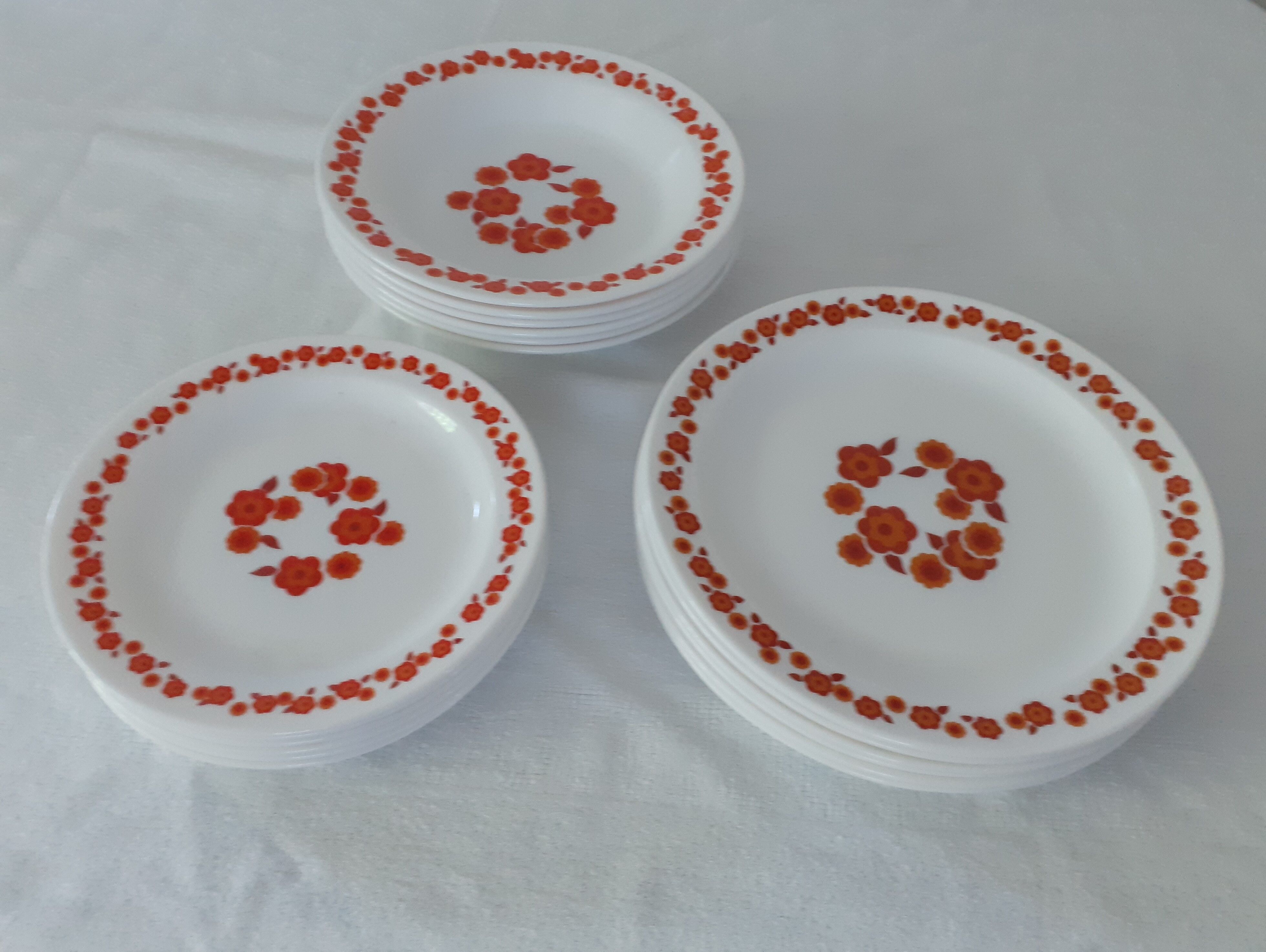 18 plates lotus arcopal vintage orange flowers