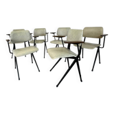 6 chaises industrielles en acier de style Mid-Century avec accoudoirs en bois de Marko